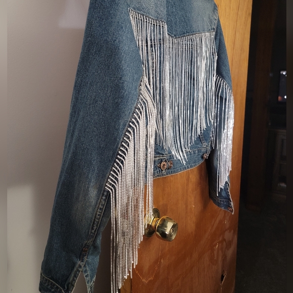 Fringe Rhinestone Jean Jacket - Picture 2 of 5